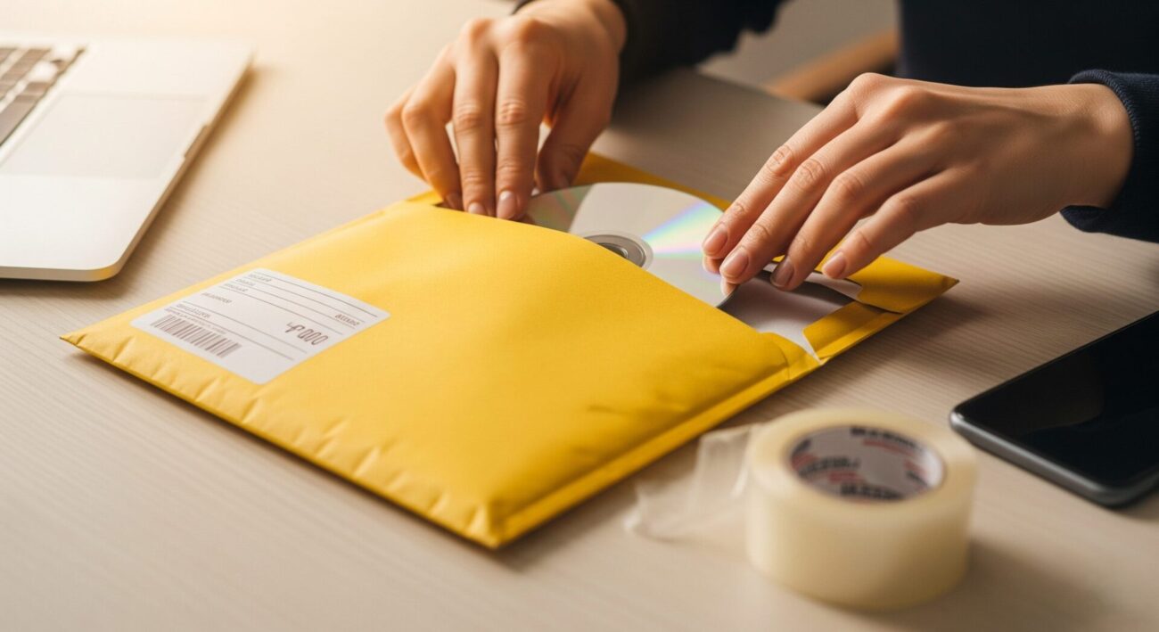 Using Padded Envelopes For DVD Putting DVD in a Padded envelope.