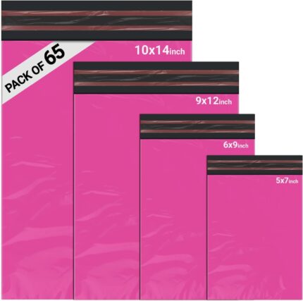 65 Mixed Parcel Bags Hot Pink, Mailer Bags Tamper-Proof Strong Postal Packaging Bags for Shipping
