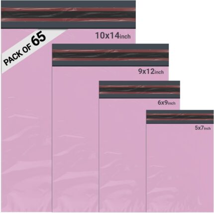 65 Mixed Parcel Bags Baby Pink, Mailer Bags Tamper-Proof Strong Postal Packaging Bags for Shipping, Mailing & Delivery, 4 Sizes Small to Large Bags